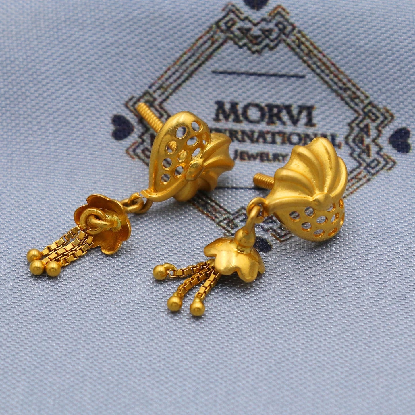22k karat gold small dangling earrings jewelry, real gold solid 22kt karat gold earrings, women gold earrings, Handcrafted Earrings, K5802