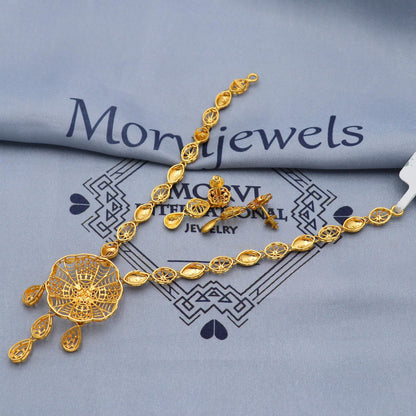 Indian Solid 22k Gold Necklace Earrings Set, Vintage Ethnic Gold Jewelry Set, Pure Real Necklace with Earrings Wedding Party Wear, K5811