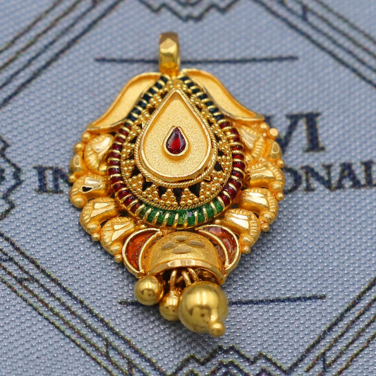 royal handmade 22k yellow gold pendant mangalsutra enamel work Indian jewelry, K5829