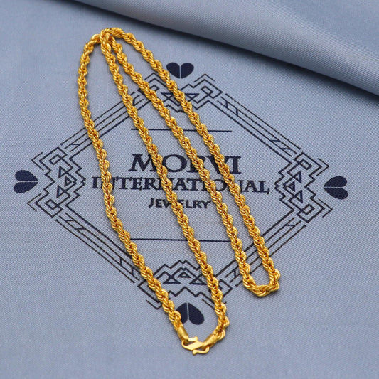 3mm Twisted Rope Necklace Chain, Solid Real 22k gold handmade Chain necklace handmade jewelry, K5839