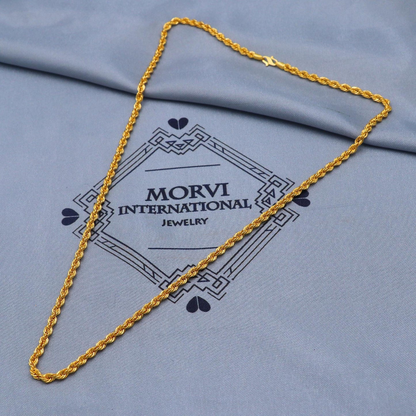 3mm Twisted Rope Necklace Chain, Solid Real 22k gold handmade Chain necklace handmade jewelry, K5839