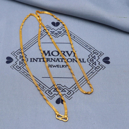 Twisted Box Chain Solid Real 22k Gold Chain Necklace Handmade Indian Jewelry, inches long gold chain, 2mm gold chain, K5843