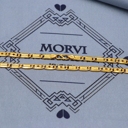 Solid Real 22k Gold Chain Necklace Diamond Cut Handmade Indian Jewels, Flat traditional Necklace, real gold chain, 4 mm gold chain, K5845