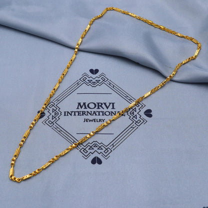 Solid Real 22k Gold Chain Handmade Indian Jewels, Hand Carved Franco Gold Link Chain Necklace, 22kt Gold Necklace Jewelry for Gift, K5848