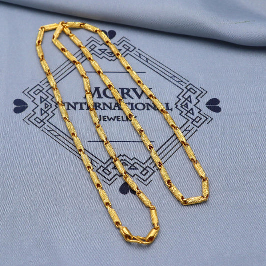 Engraved 22k Yellow Gold Chain Round Necklace Handmade Devine Deco Jewelry for Gift, K5852