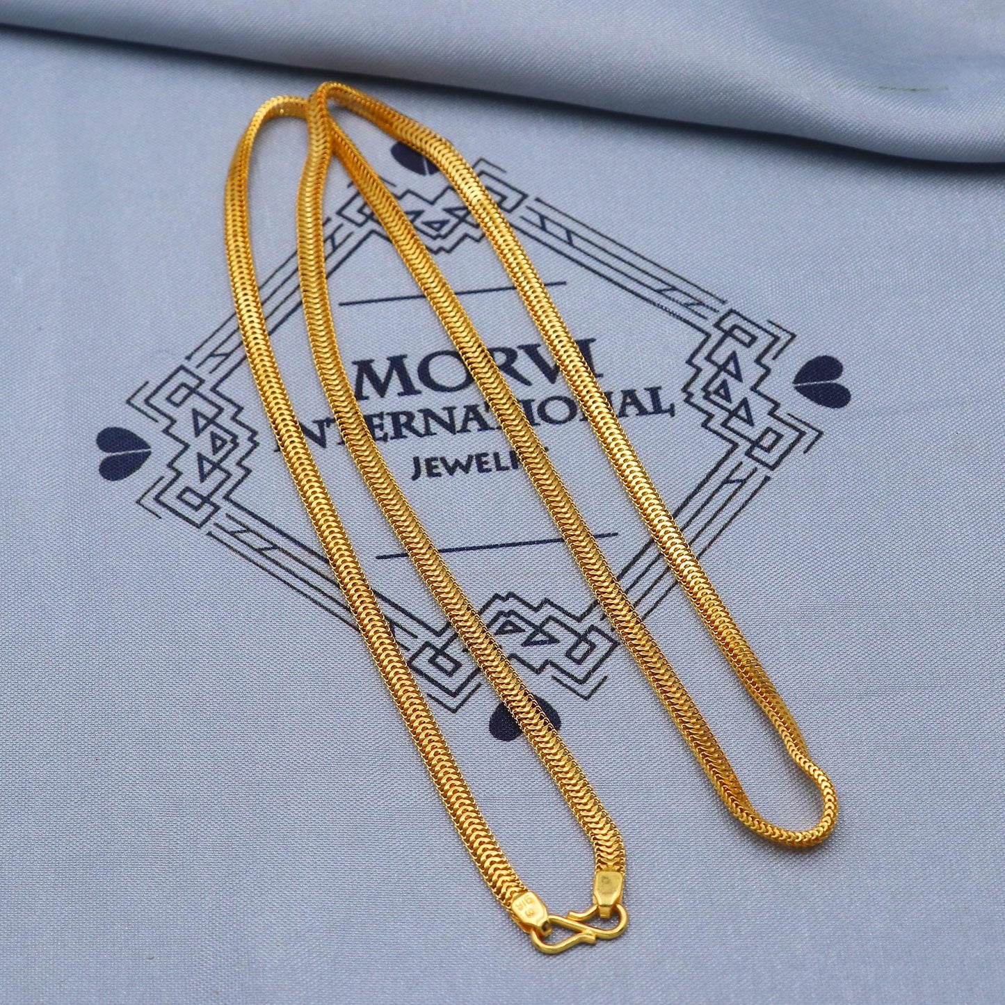 Solid 22k Yellow Gold Pure Gold Necklace Chain Jewelry, Indian Handmade Flat S Lock Necklace Jewelry, Vintage Style Gold Chain, , K5854