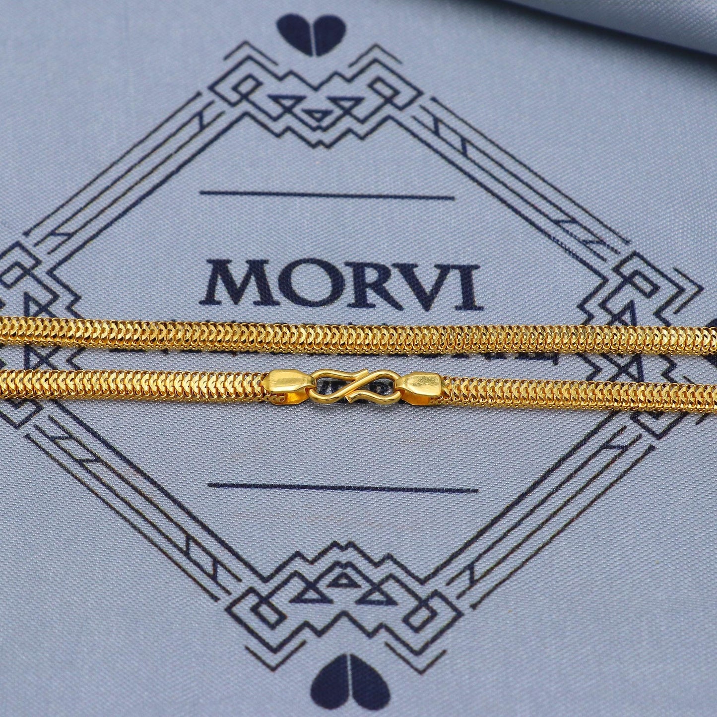 Solid 22k Yellow Gold Pure Gold Necklace Chain Jewelry, Indian Handmade Flat S Lock Necklace Jewelry, Vintage Style Gold Chain, , K5854