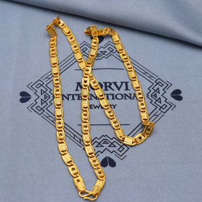 Engraved flat link 22k gold chain Jewelry, Handmade Traditional Indian Gold Wedding Jewelry Necklace, K5855