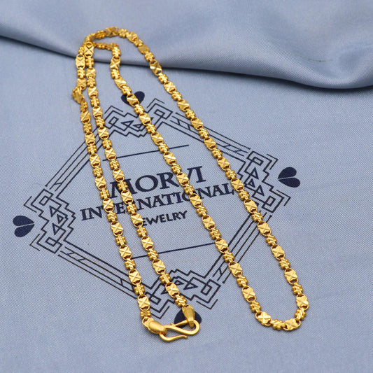 Handmade Solid 22k Gold Chain Royal Ethnic Floral Necklace Indian Jewelry, 3.5 mm gold chain, K5862