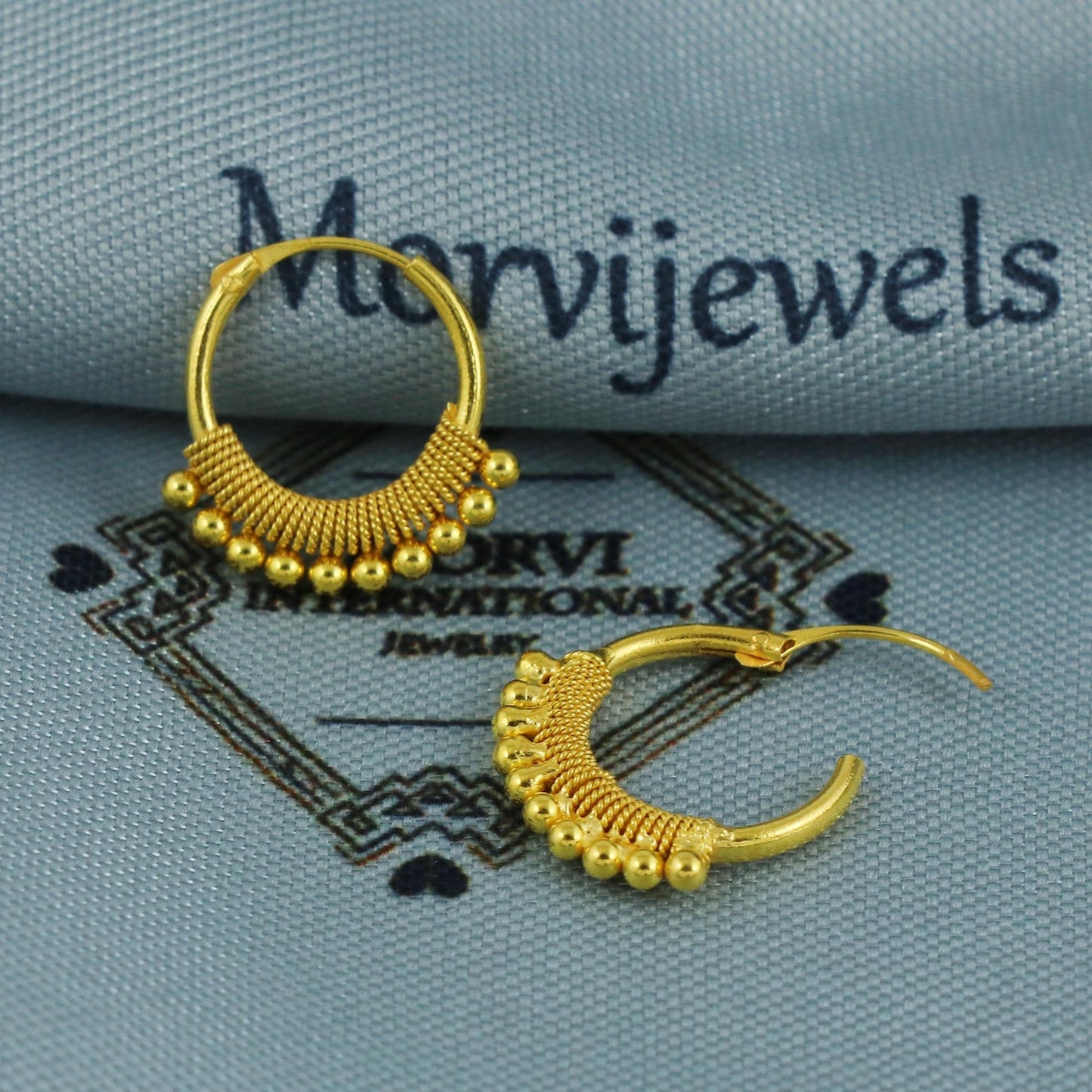 20k Gold Earrings Wire Wrapped Bead Hoop Bali , Handmade cartilage earrings women, Small Tiny Hoops, Indian Gold Earrings for teen, K5868
