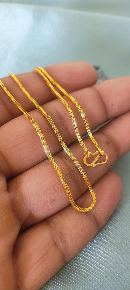 Classic Handmade Solid 22k Gold Chain Necklace Indian Jewelry, 17 inches box gold chain, 1 mm gold box chain, K5871