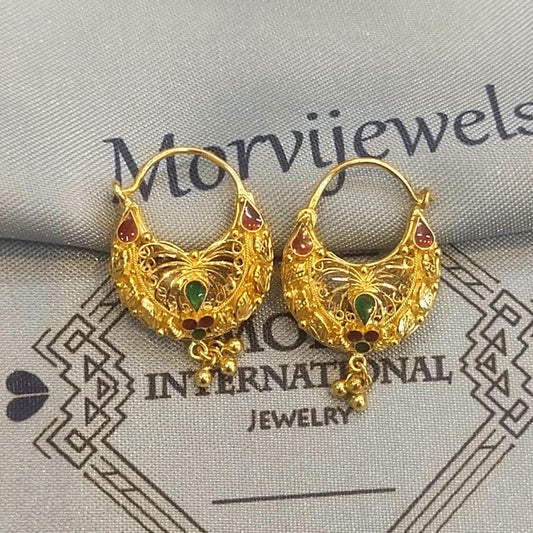 Solid 22k Gold Hoop Earrings | Traditional Indian Bali Hoops | Lightweight Pure Gold Earrings for Women, K5872