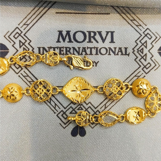 Floral Solid 22k Gold Bracelet Link Chain Handcrafted Jewelry, 22kt Gold Bracelet, Indian Gold Bracelet Jewelry for gift, K5875