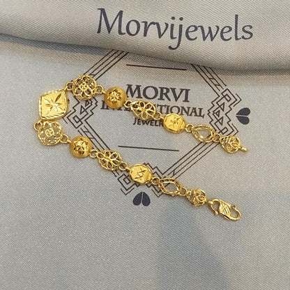 Floral Solid 22k Gold Bracelet Link Chain Handcrafted Jewelry, 22kt Gold Bracelet, Indian Gold Bracelet Jewelry for gift, K5875