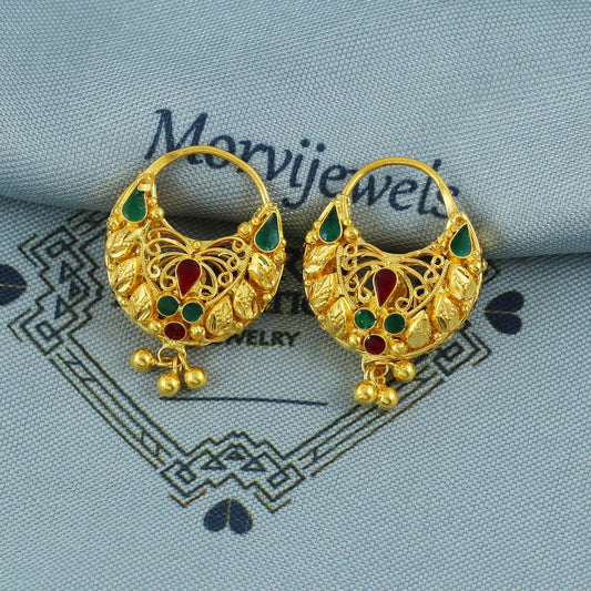 Solid 22k Gold Hoop Earrings Double Side | Traditional Indian Bali Hoops | Pure Gold Earrings for Women, K5872A