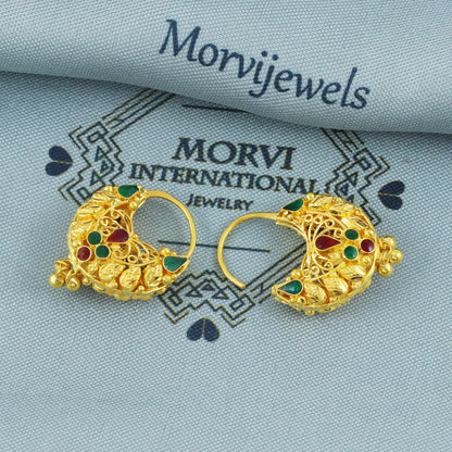 Solid 22k Gold Hoop Earrings Double Side | Traditional Indian Bali Hoops | Pure Gold Earrings for Women, K5872A
