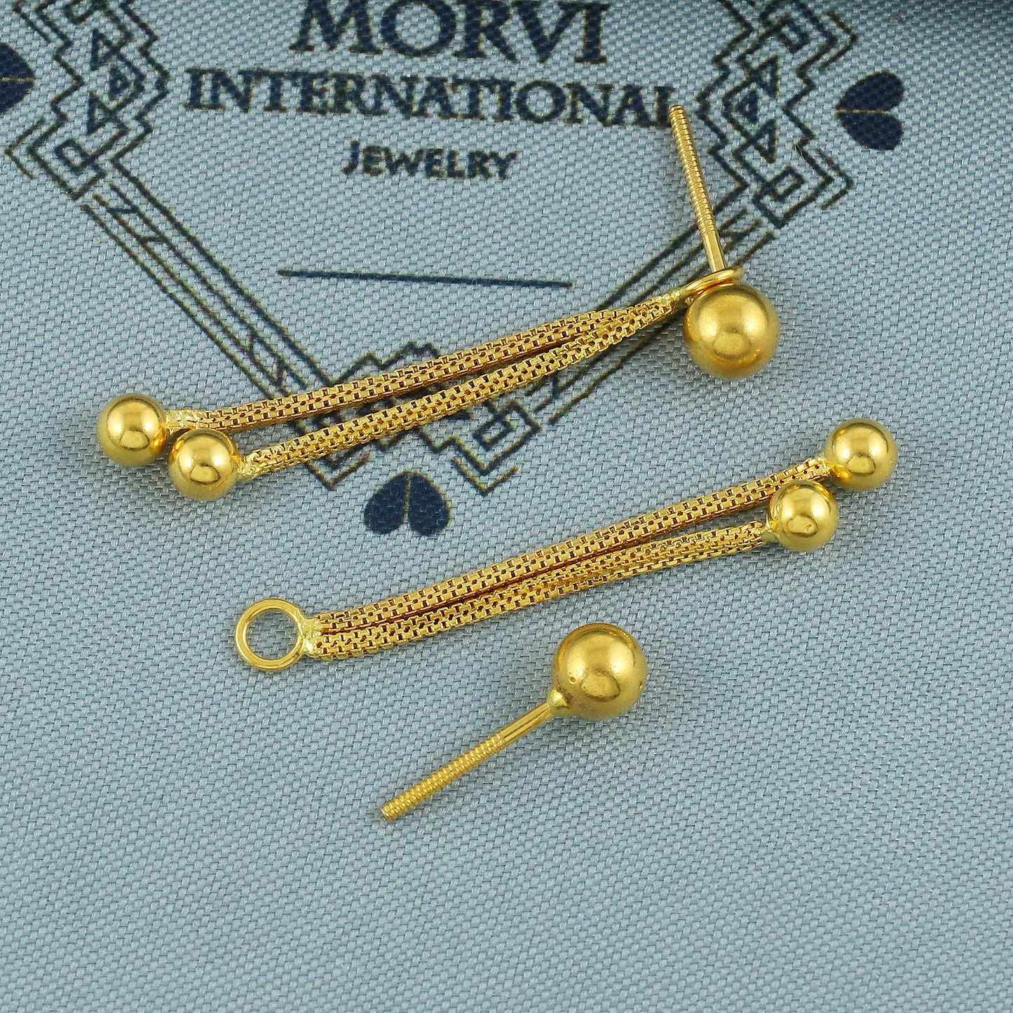 22k Gold Stud Earrings dangling Ear chain, Handmade Yellow gold earrings for women, 5 mm Ball Stud, Beads Stud, small earrings, K5671A