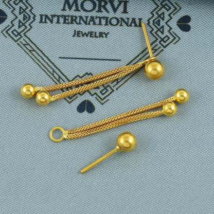 22k Gold Stud Earrings dangling Ear chain, Handmade Yellow gold earrings for women, 5 mm Ball Stud, Beads Stud, small earrings, K5671A