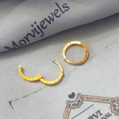 18k Yellow Gold Hoop Bali cartilage Earrings , Handmade ENGRAVED gold earrings for women, Small Tiny Hoops, indian gold earrings for teens,