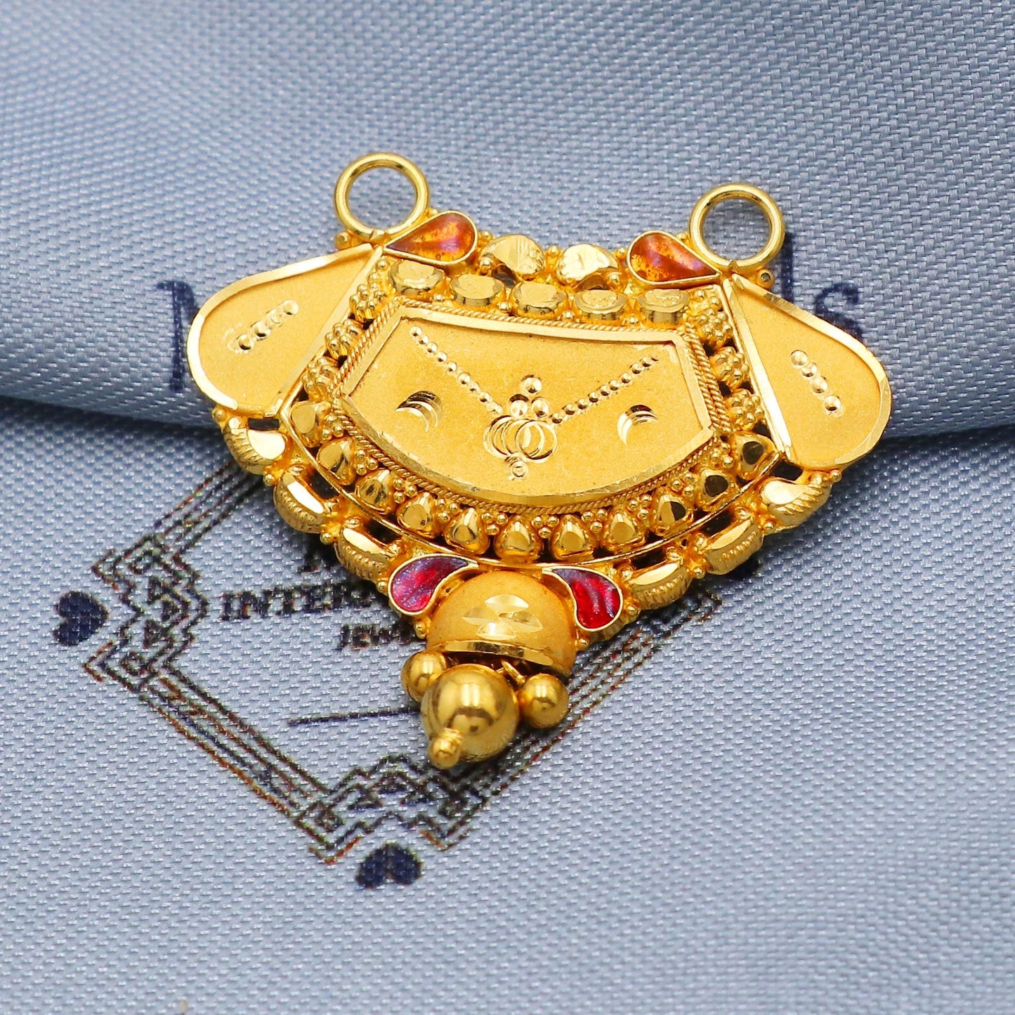 solid 22k yellow gold pendant beads necklace Indian jewelry, K5692