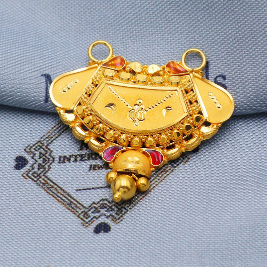 solid 22k yellow gold pendant beads necklace Indian jewelry, K5692