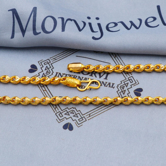 Franco Solid 22k Yellow Gold Chain Necklace, Unique Diamond Cut Gold Necklace Jewelry from India, K5702