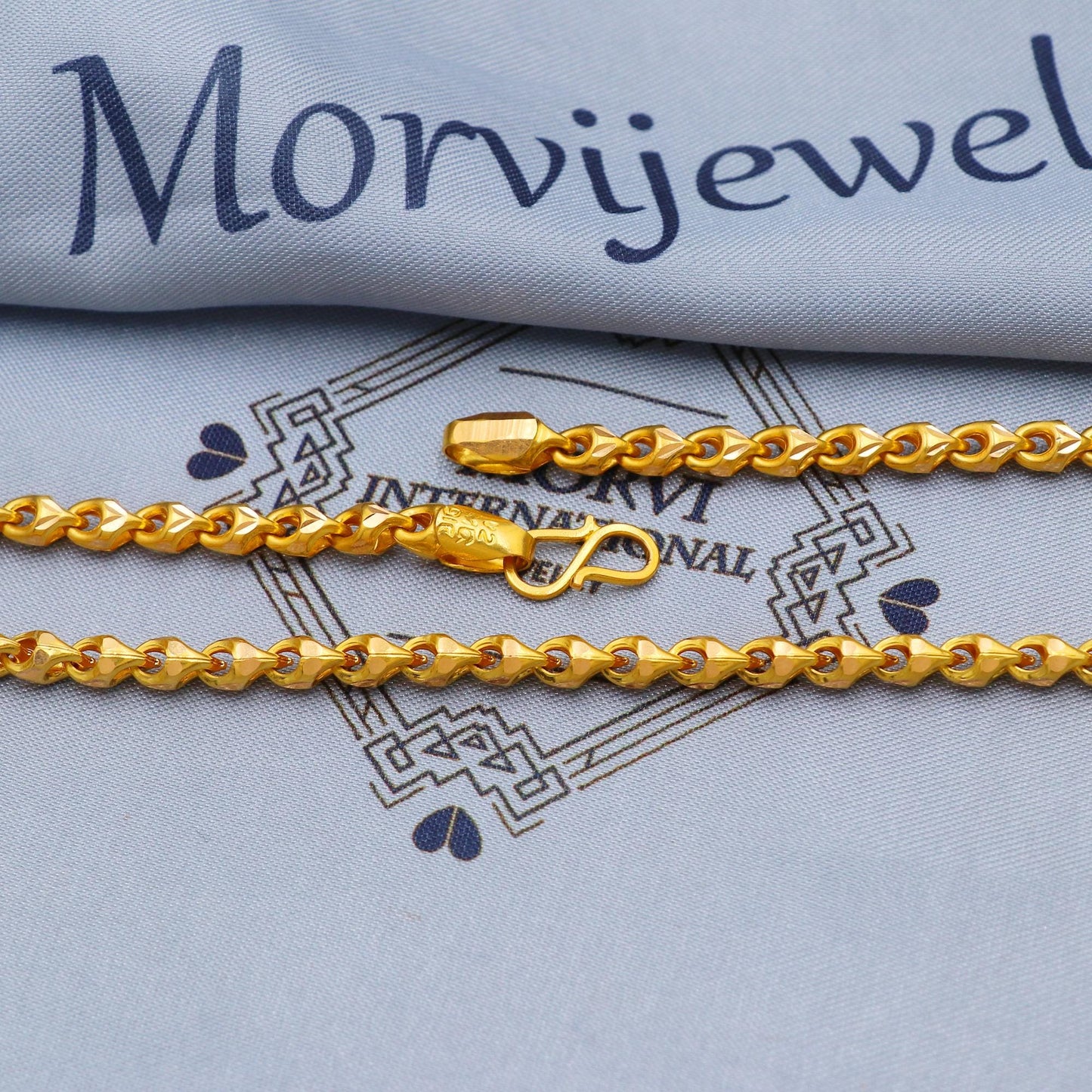 Franco Solid 22k Yellow Gold Chain Necklace, Unique Diamond Cut Gold Necklace Jewelry from India, K5702