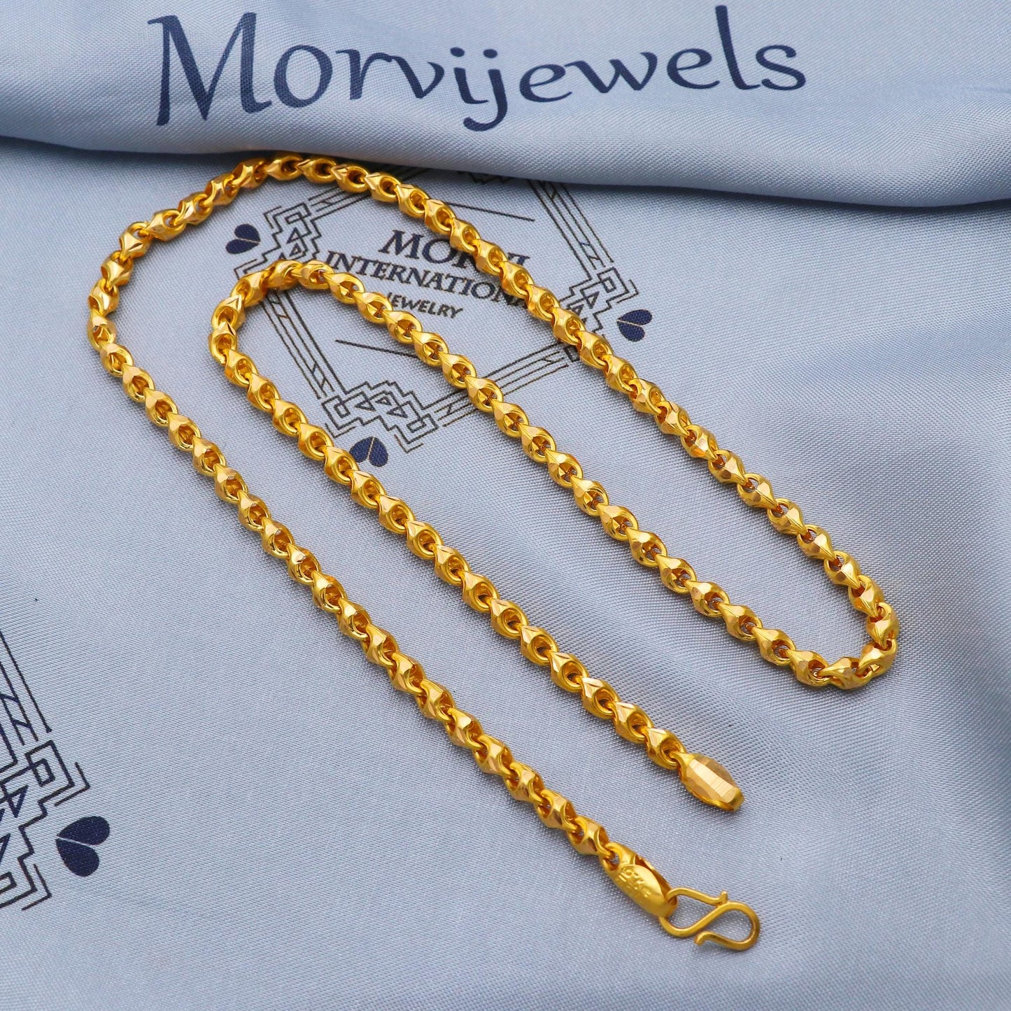 Franco Solid 22k Yellow Gold Chain Necklace, Unique Diamond Cut Gold Necklace Jewelry from India, K5702