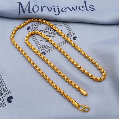 Franco Solid 22k Yellow Gold Chain Necklace, Unique Diamond Cut Gold Necklace Jewelry from India, K5702