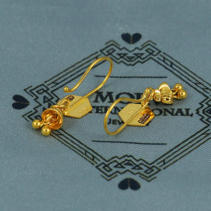Small 22k Gold Earrings Ear Wire Jewelry, MJ0107