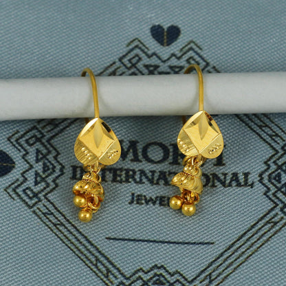 22k Gold Earrings Engraved Ear wire Hook Dangle Earrings , Small Dangling 22kt Earrings, Indian Gold Earrings, Party Wear Earrings, MJ0108
