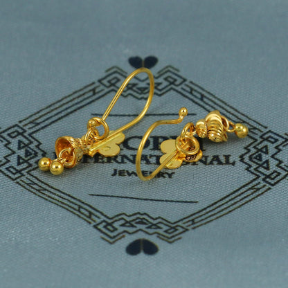 22k Gold Earrings Engraved Ear wire Hook Dangle Earrings , Small Dangling 22kt Earrings, Indian Gold Earrings, Party Wear Earrings, MJ0110