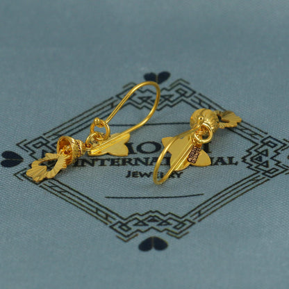 22k Gold Earrings Engraved Ear wire Hook Dangle Earrings , Small Dangling 22kt Earrings, Indian Gold Earrings, Party Wear Earrings, MJ0113