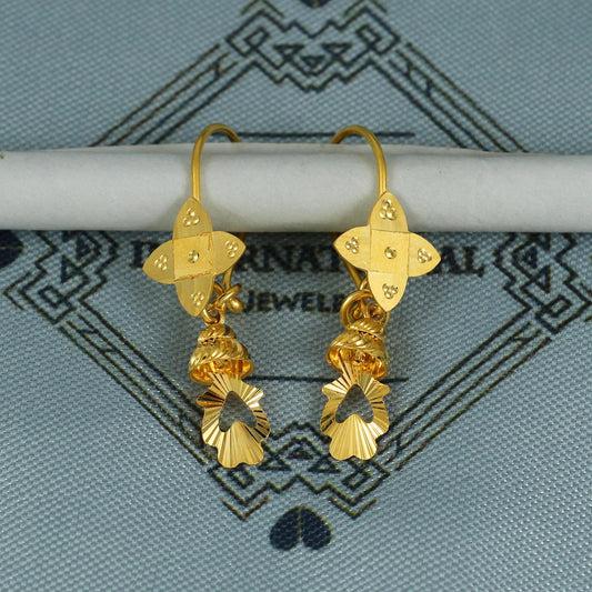 22k Gold Earrings Engraved Ear wire Hook Dangle Earrings , Small Dangling 22kt Earrings, Indian Gold Earrings, Party Wear Earrings, MJ0113