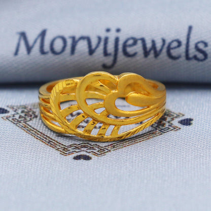 Hand Carved 22k Gold Ring, Heart Gold Ring, K5738