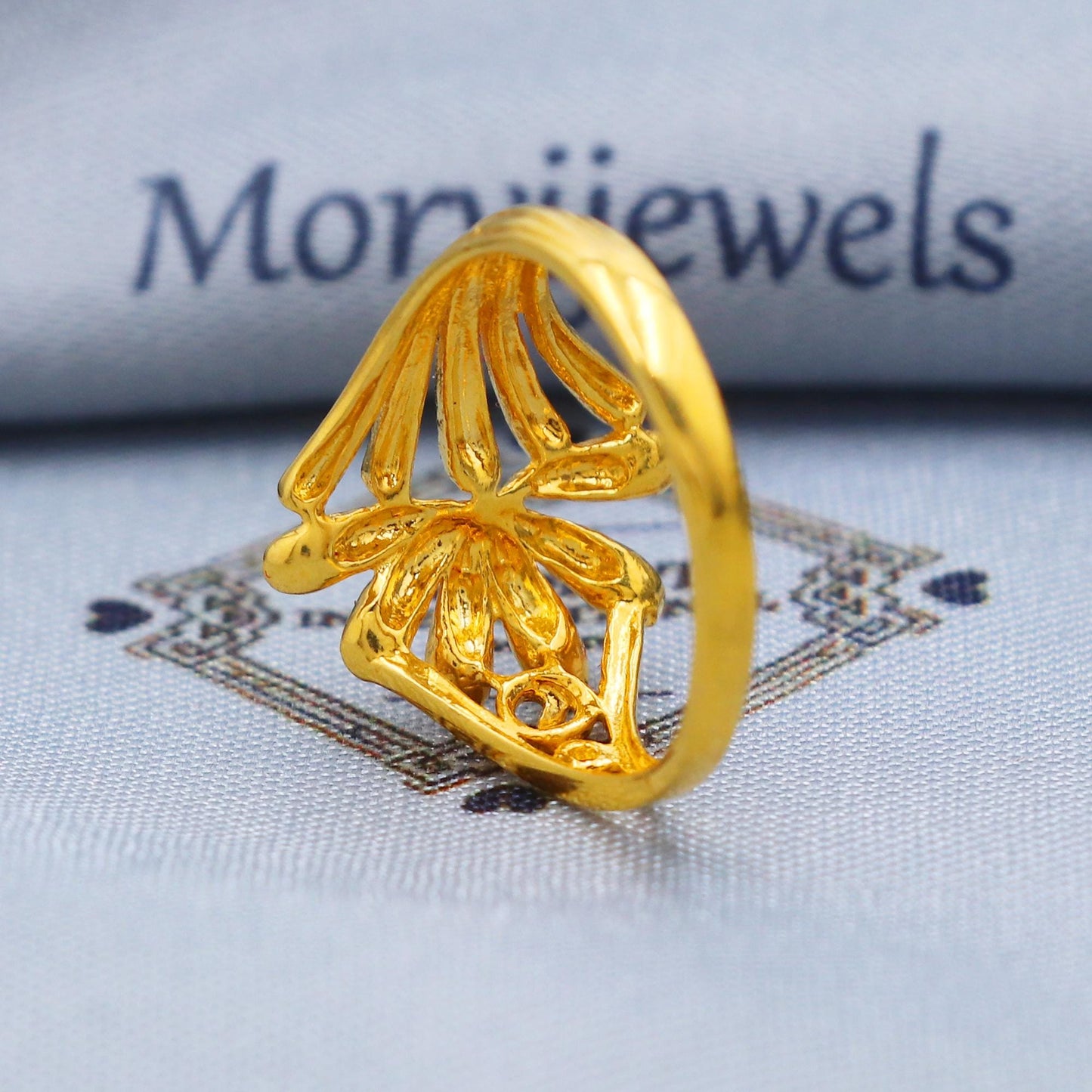 Half Flower Design 22k Gold Ring Size 6 7 8 and All Size, 22k Gold Band Ring, 22karat Gold Ring, Hand crafted Pure gold ring, K5741