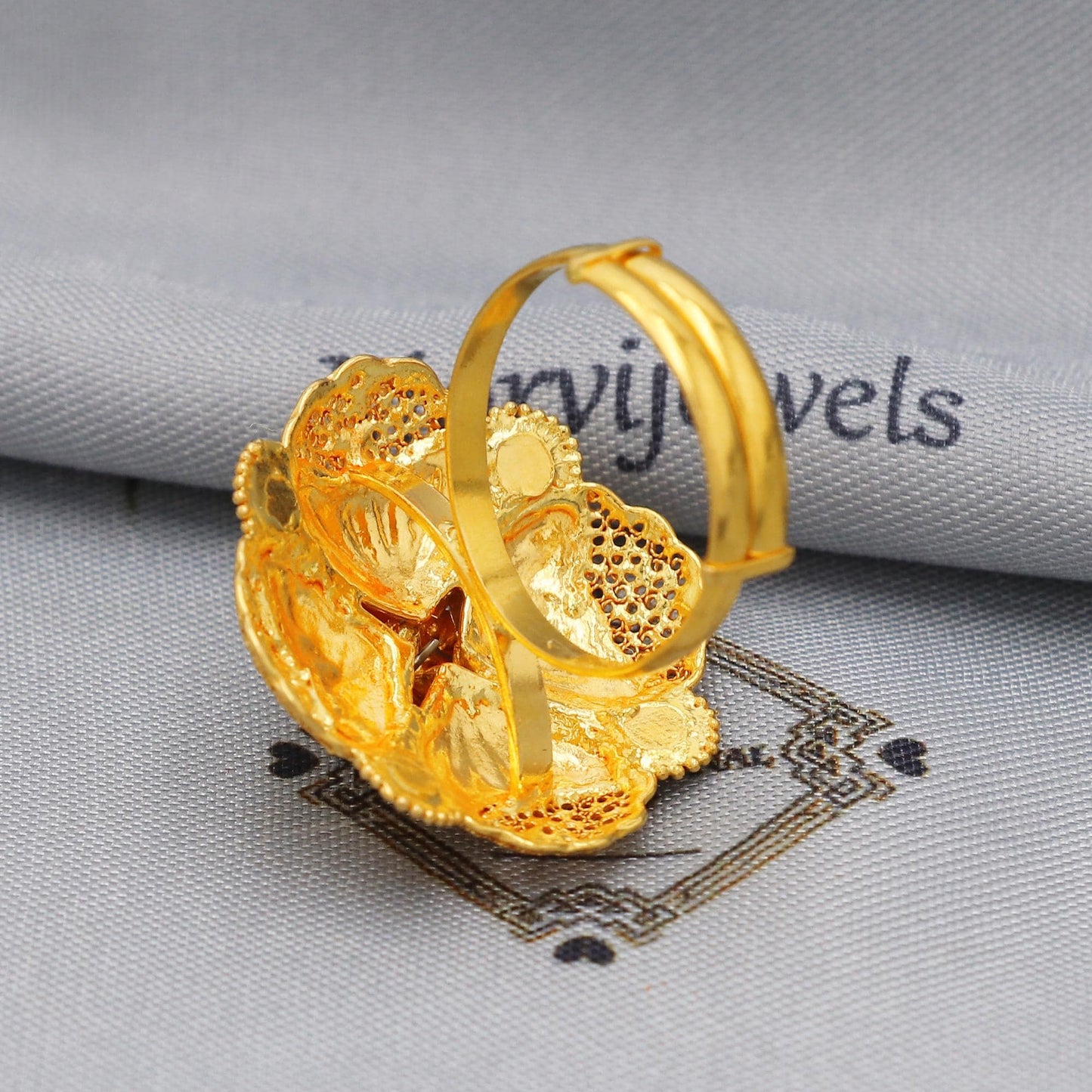 Women 22k Yellow Gold Ring Jewelry, Meenakari Gold Ring, Flower Gold Ring, K5890