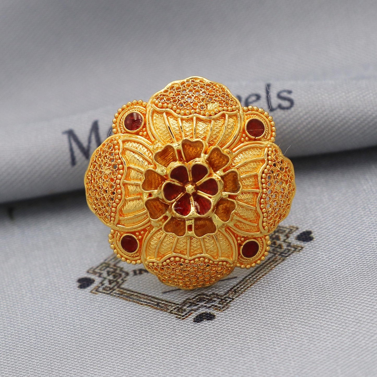 Women 22k Yellow Gold Ring Jewelry, Meenakari Gold Ring, Flower Gold Ring, K5890