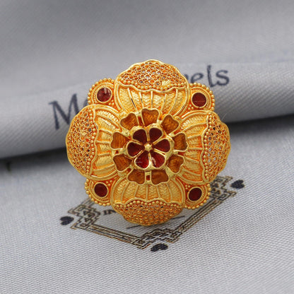 Women 22k Yellow Gold Ring Jewelry, Meenakari Gold Ring, Flower Gold Ring, K5890