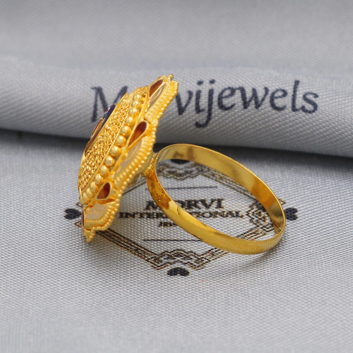 Peacock Ring in 22kt Gold Handmade Indian Jewelry, K5892