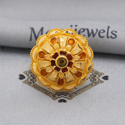 Women 22k Yellow Gold Ring Jewelry, Flower Round Ring in 22kt Gold, K5894