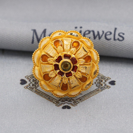 Women 22k Yellow Gold Ring Jewelry, Flower Round Ring in 22kt Gold, K5894