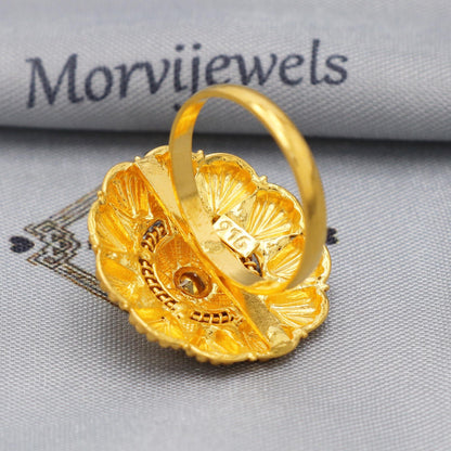 22kt 22k Yellow Gold Ring Jewelry, Flower Round Ring in 22kt Gold, K5895