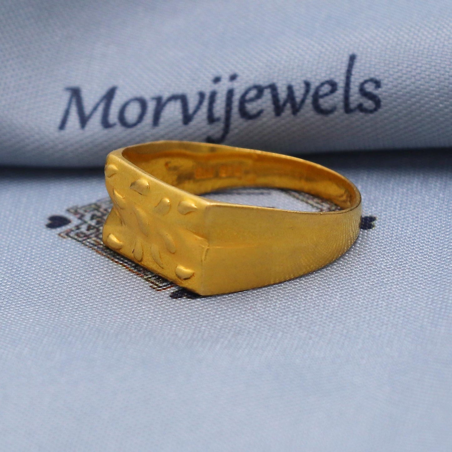 Handcrafted 22K Gold Textured Band Ring, Traditional Unisex Design, Hand-engraved texture with organic droplet patterns,