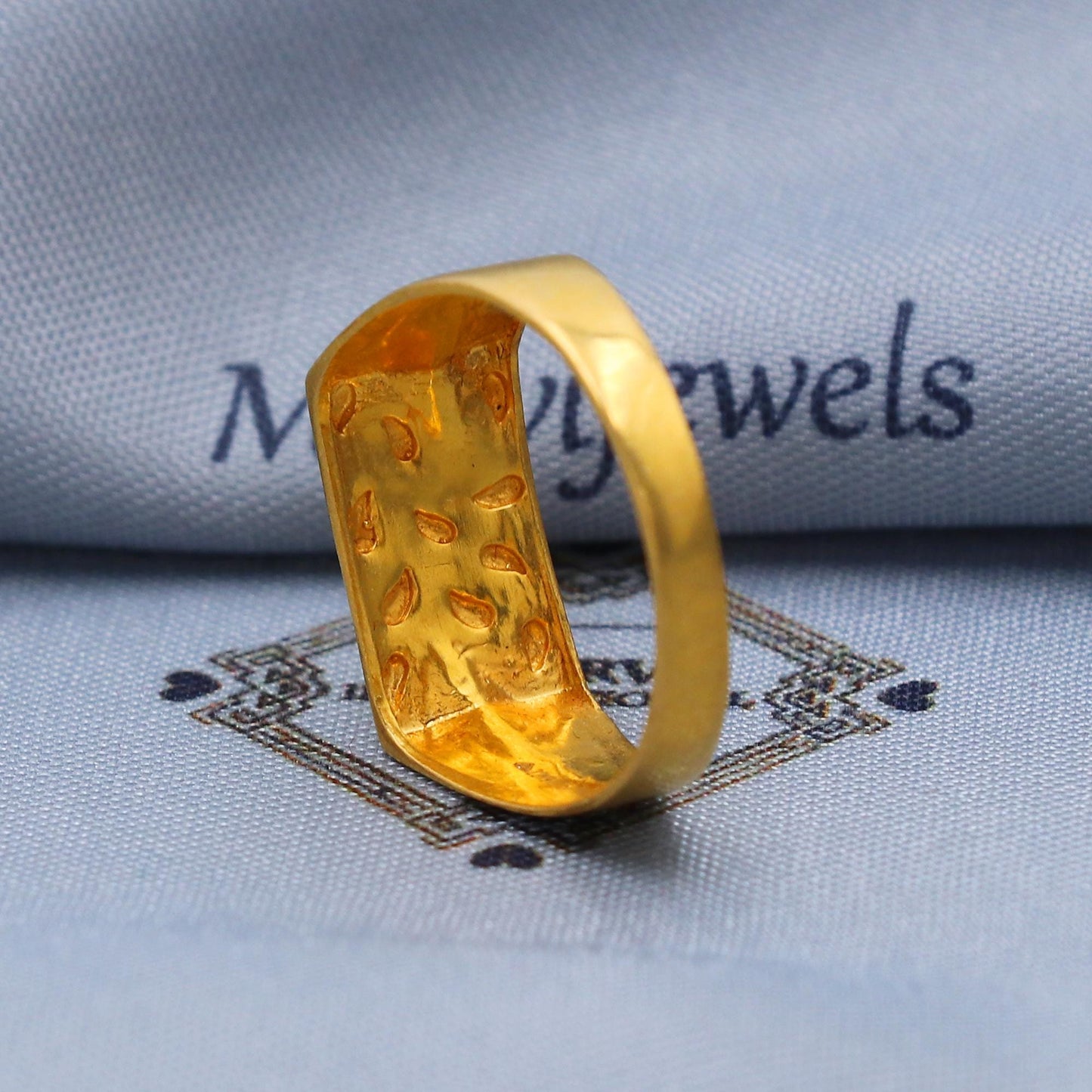 Handcrafted 22K Gold Textured Band Ring, Traditional Unisex Design, Hand-engraved texture with organic droplet patterns,