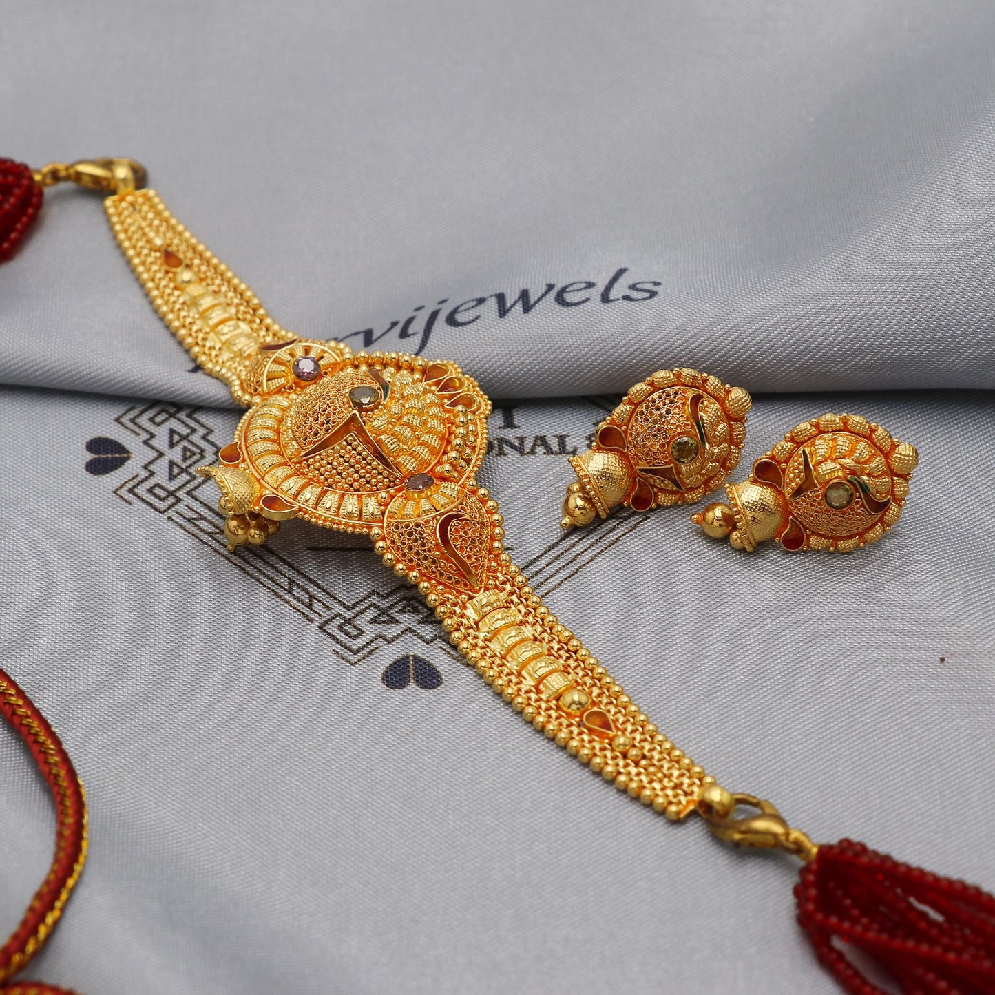 22k Gold Indian Choker Necklace with Adjustable Dori, Handmade Traditional Gold Jewelry | Vintage Filigree Style Pure Gold Necklace, K5908