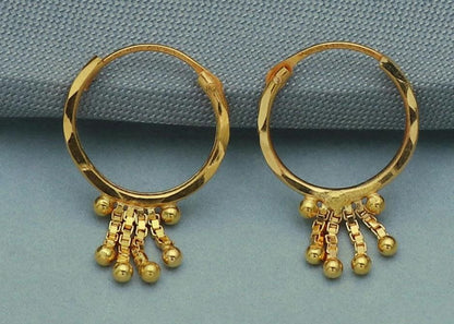 Small 20k Gold earrings Hoop Jewelry, handmade vintage Pure indian style handmade Dangle bead chain Earrings cartilage, wedding earrings