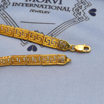Solid 22k Gold Bracelet Link Chain Handcrafted mens Jewelry, 22kt Gold Bracelet, Indian Gold Bracelet Jewelry for gift, Greek Key, K5778