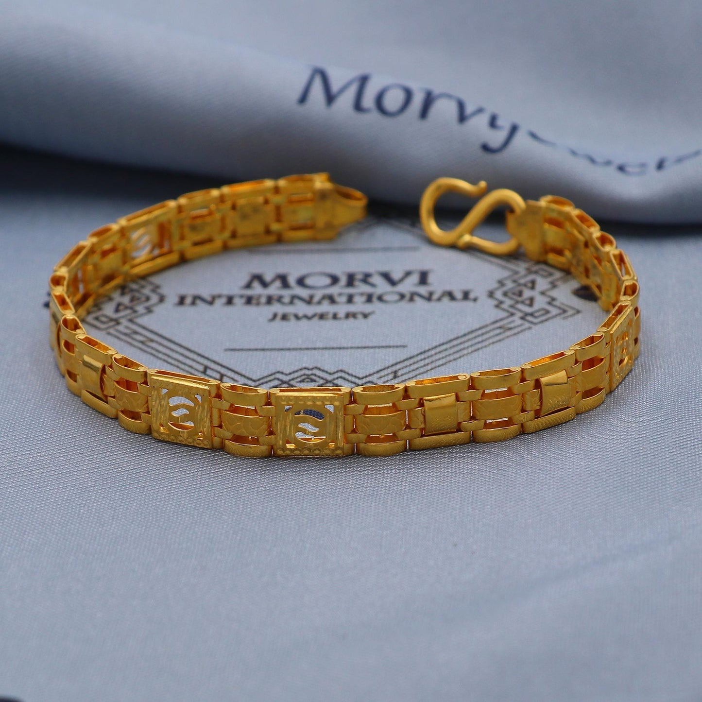 Solid 22k Gold Bracelet Link Chain Handcrafted mens Jewelry, 22kt Gold Bracelet, Indian Gold Bracelet Jewelry for gift, Greek Key, K5780