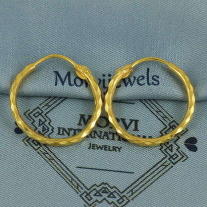 18k Yellow Gold Hoop Bali Earrings, Handmade big Yellow gold earrings for women, Valentine Day gift, Indian gold earrings